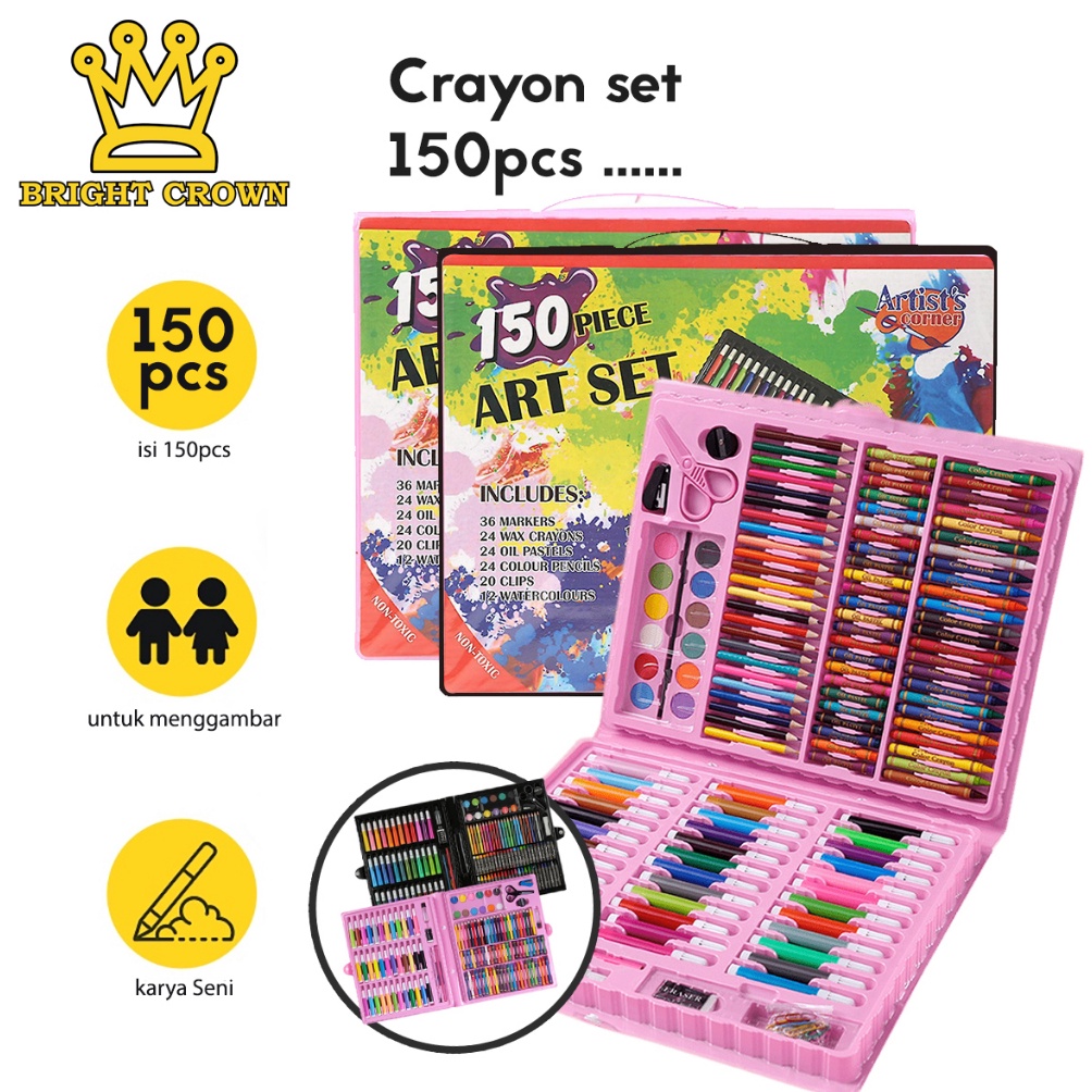

Paling Laris Bright Crown Pensil Warna Crayon set isi 150 pcs Crayon Mewarnai (Alat Menggambar atau Mewarnai)