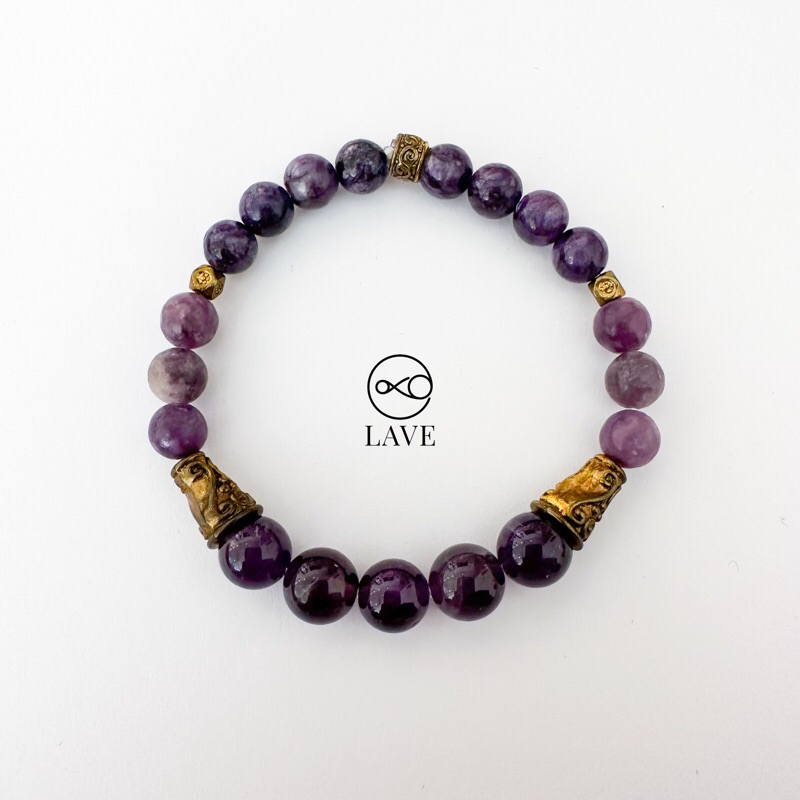 Stretch Amethyst Lepidolite Crystal Bracelet