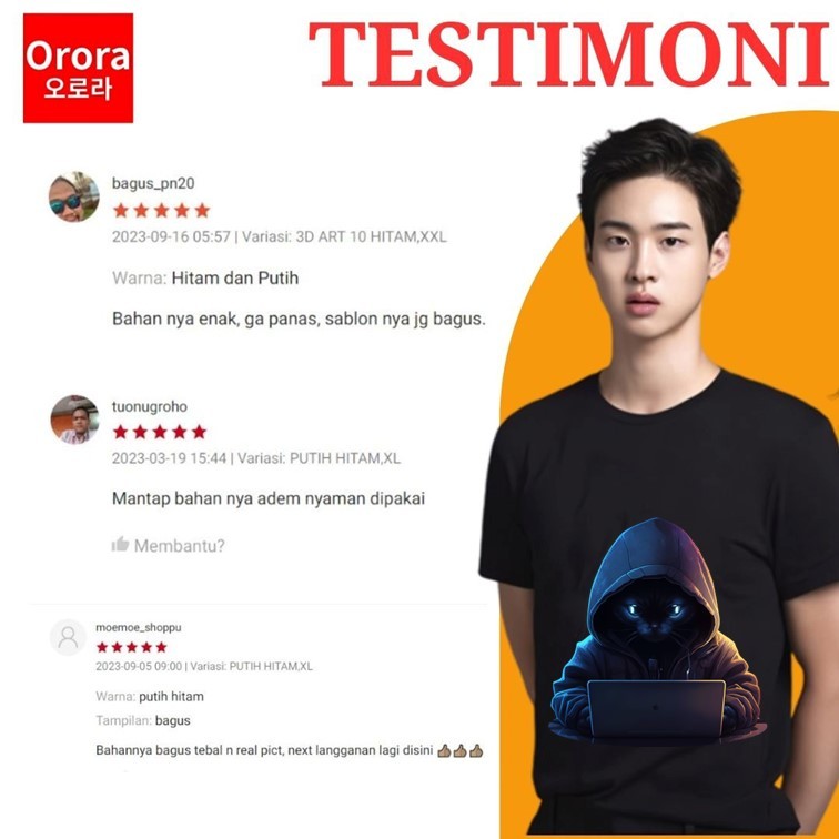 Orora Kaos Distro Premium Cat Hacker - Baju Atasan Sablon Pria Wanita Warna Hitam Putih Ukuran S M L XL XXL XXXL keren Original OR3D 101