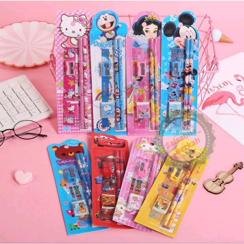 

Alat tulis set anak sekolah / Stationery set 5in 1 / Set alat tulis pensil,penggaris,penghapus dan rautan