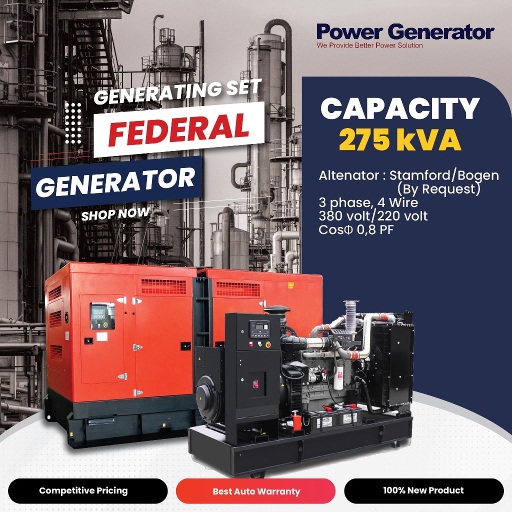 Genset 275 kVA Federal - Open & Silent - Genset Power Indo - Pembangkit Listrik Diesel Genset Murah