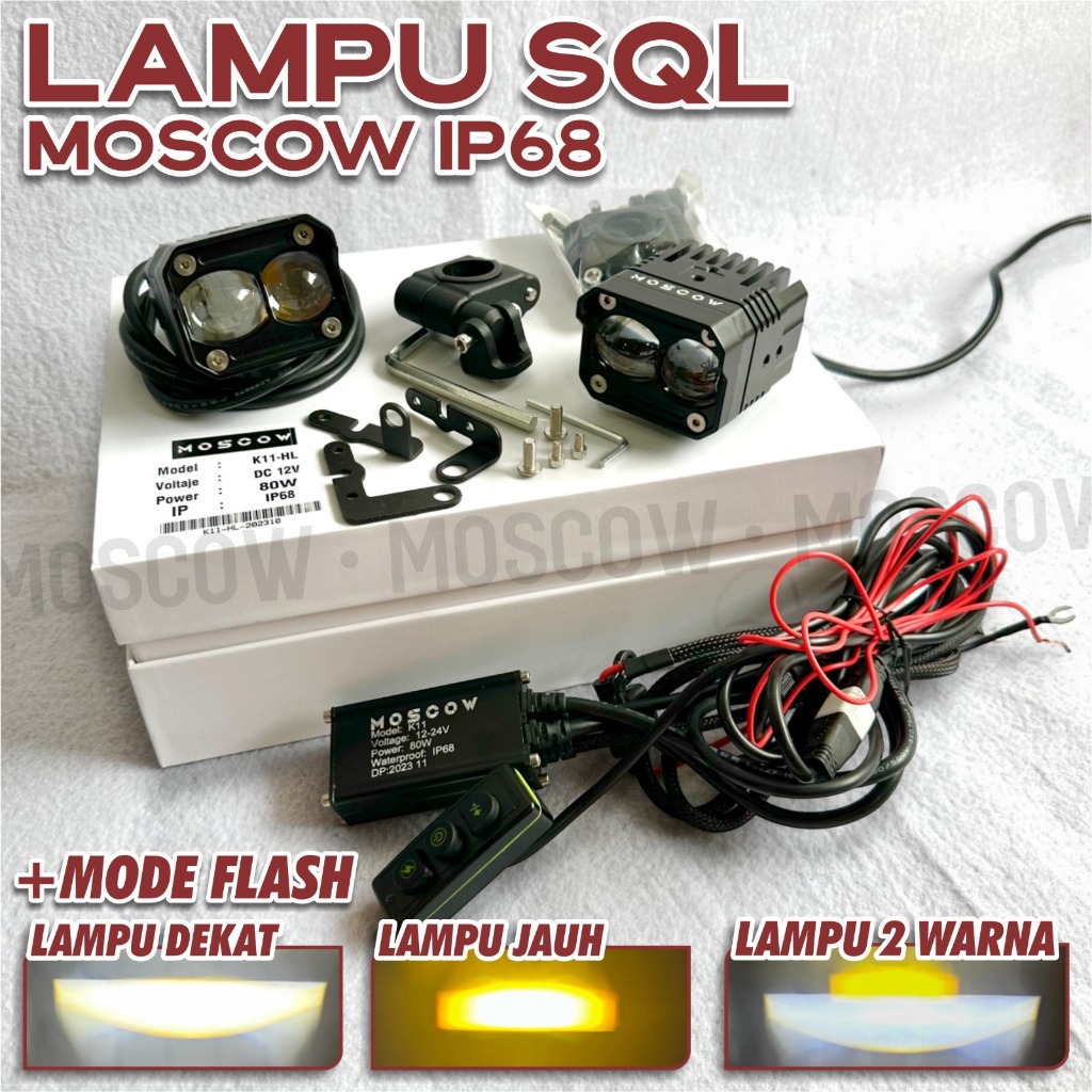 LAMPU LED TEMBAK LASER LED SQL 2 MATA  IP 68 ORIGINAL MERK MOSCOW LOKAL BRAND 2 MODE HIGH / LOW 2 WA