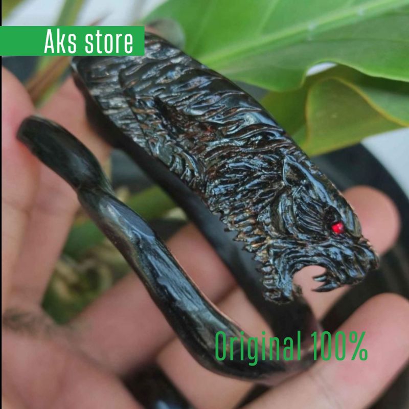 Gelang akar bahar hitam ukir macan
