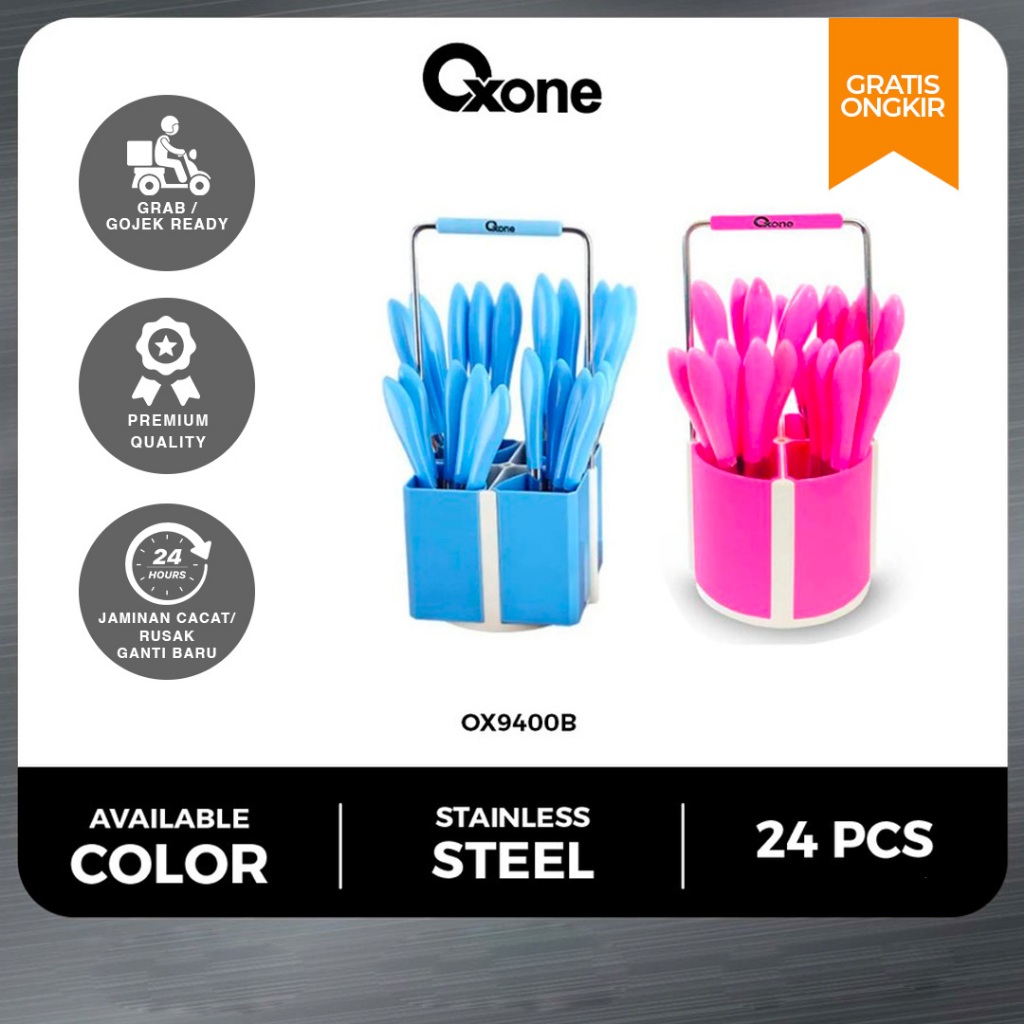Oxone OX9400 Sendok Garpu set With Cover 24 pcs Stainless