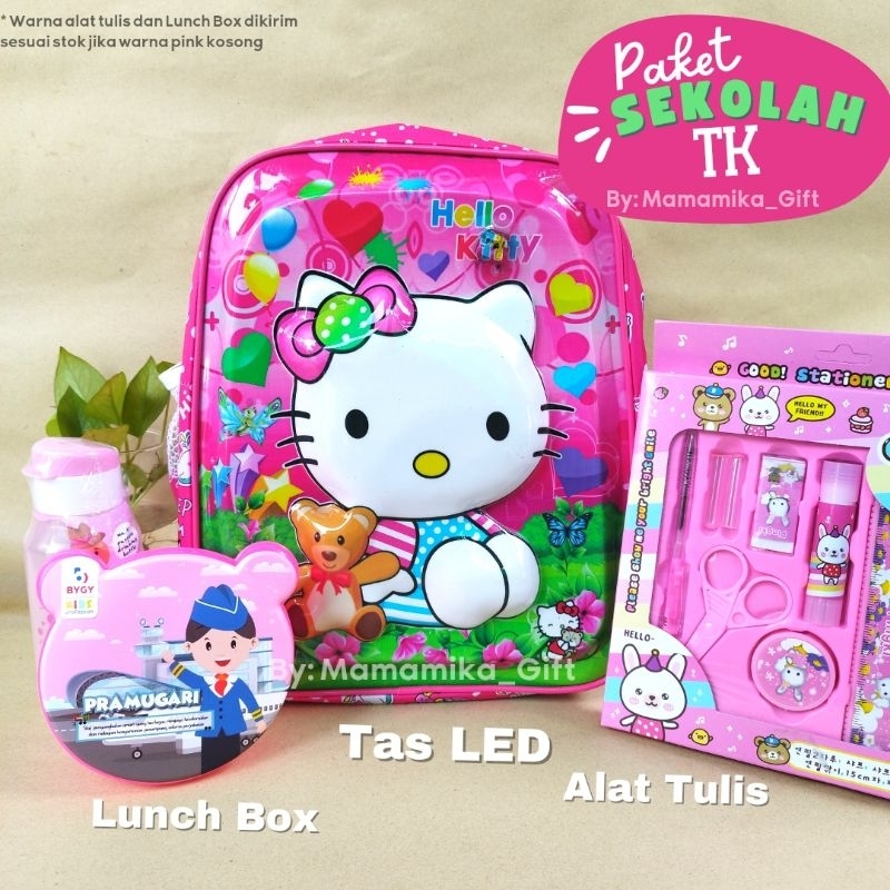 PAKET TAS RANSEL ANAK TK HELLO KITTY / KADO ANAK SEKOLAH TAS LED HELLO KITTY