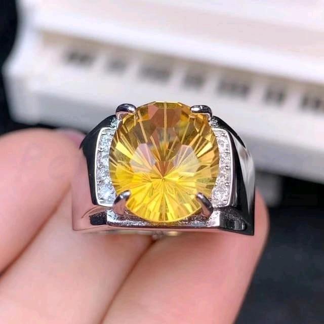 Perhiasan Cincin Pria Wanita Cincin Citrine Asli Alami Batu Permata Besar Cincin Perhiasan Obsidiant