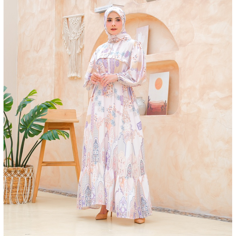 KHADIJAH DRESS SET HIJAB - COLORFULL PURFLE