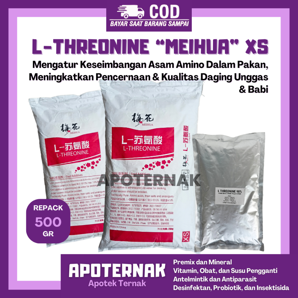 L THREONINE 500gr Threonine Asam Amino ternak 1 kg - L threonin - Asam amino untuk unggas dan babi -