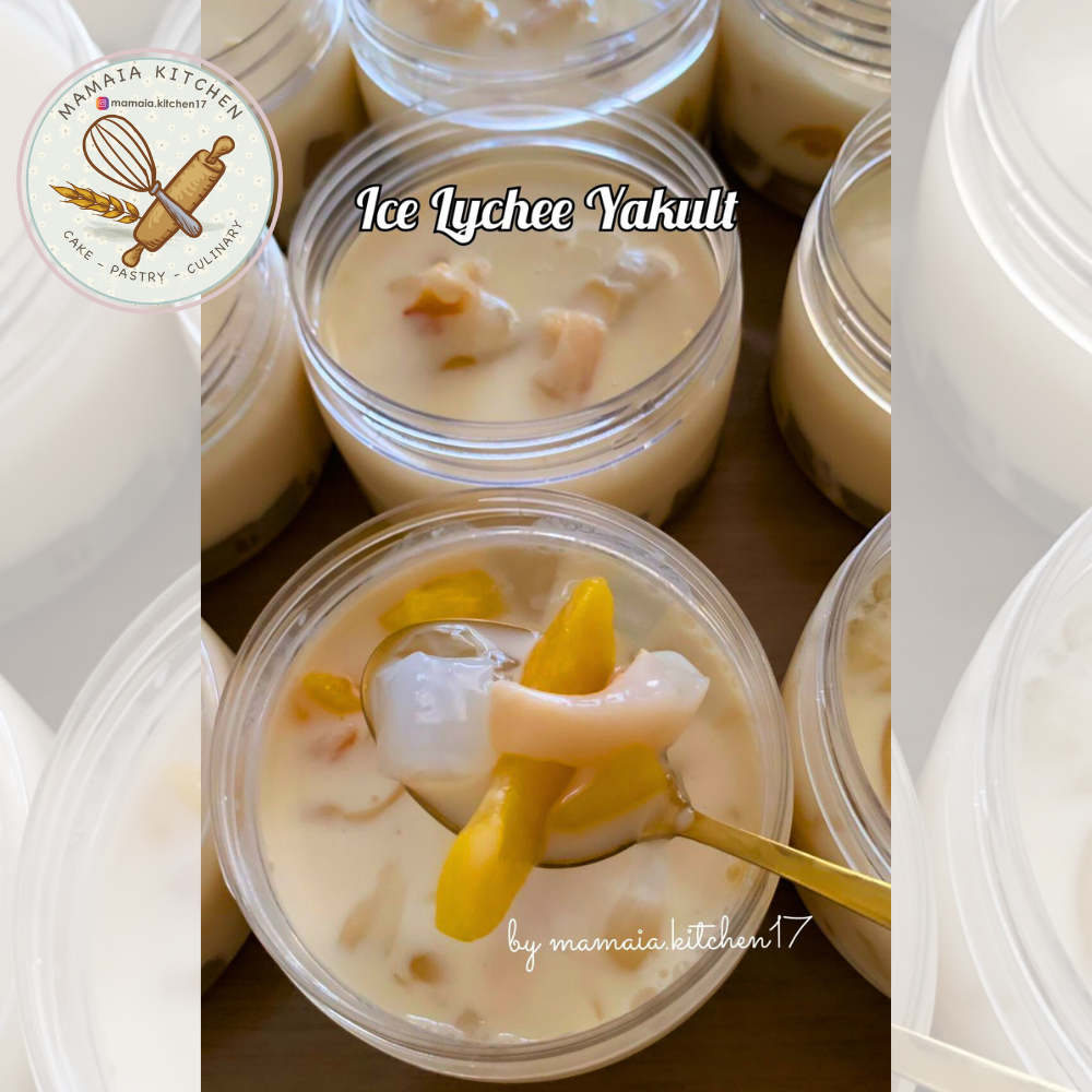 

Ice Lychee Yakult Es Lychee Jelly Natadecoco Buah Peach Dessert Jar dessert box 300 ml