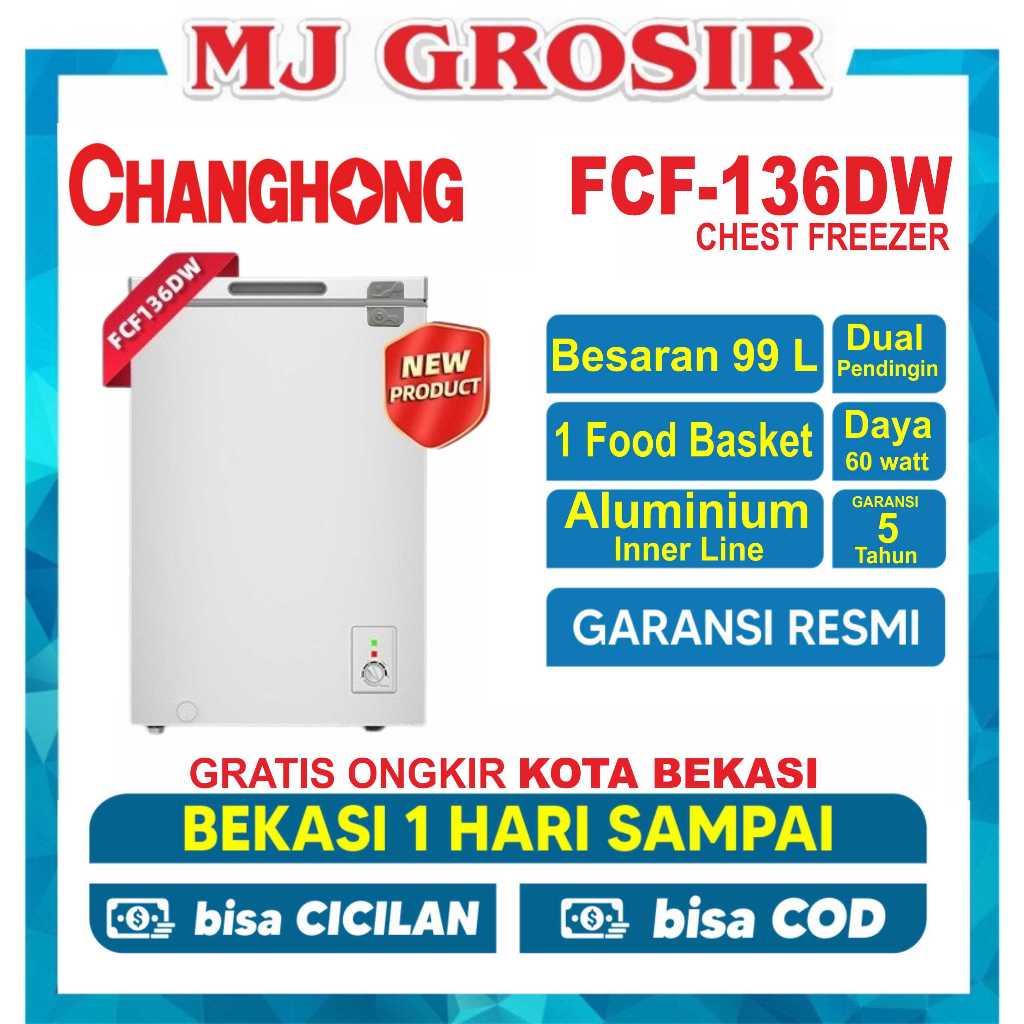 CHANGHONG FCF 136 DW CHEST FREEZER BOX 100 L LEMARI PEMBEKU 100 LITER