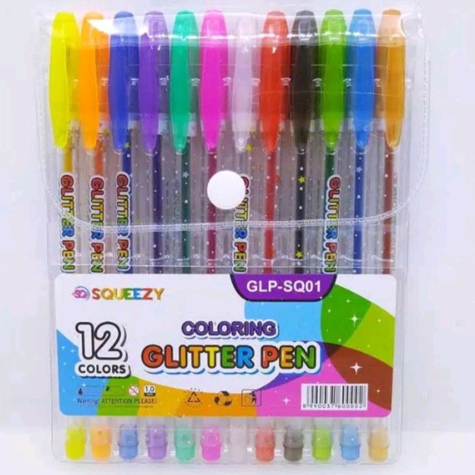 

❃Model Terkini✸➵ Pulpen Gel Warna Glitter / Glitter Pen Squeezy 12 Warna Y77