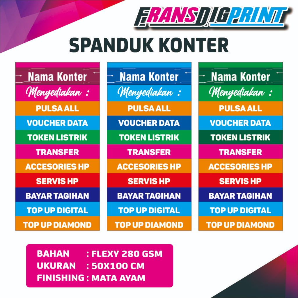 SPANDUK KONTER , BANNER KONTER , SPANDUK KONTER MURAH , COD