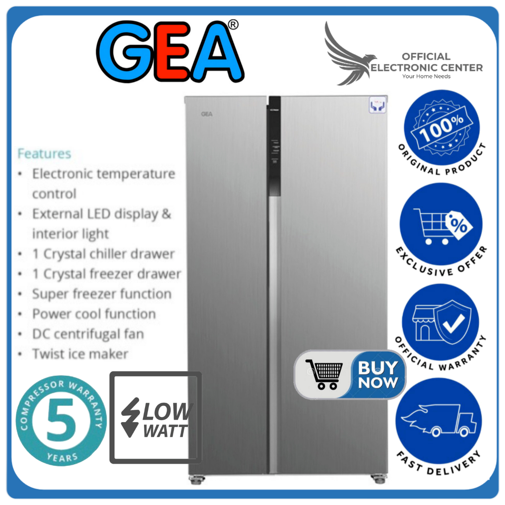 KULKAS GEA G2D-472 G2D472 472 SIDE BY SIDE INOX BIG FREEZER SUPER COOLING LED DISPLAY LEMARI ES GEA