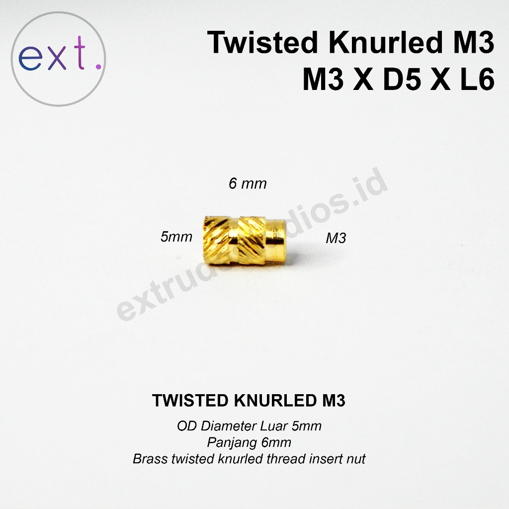 Twisted Knurled Nut Brass M3 Thread Insert Mur M3 x D5 x L6