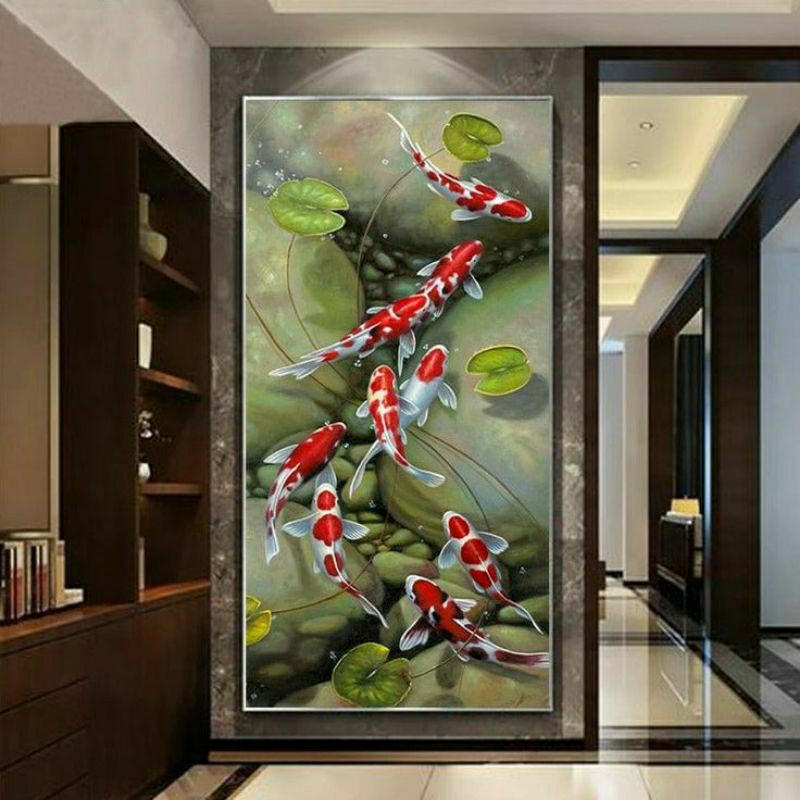 lukisan ikan koi minimalis+rangka kayu