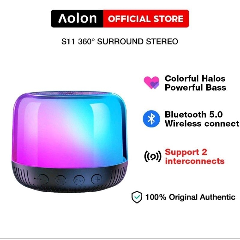Aolon S11 Bluetooth Speaker Colorful Lights  Hands-free calling HiFi 360° Surround Sound TF Card AUX