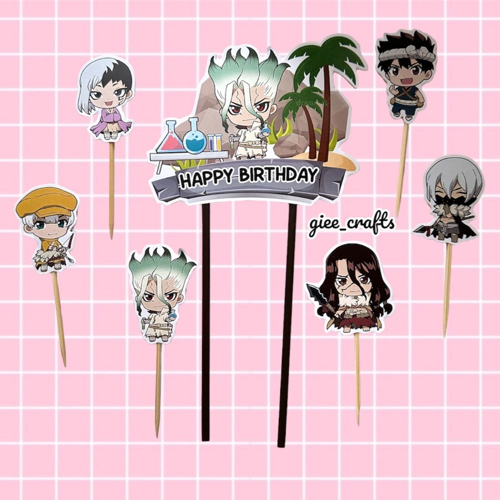 Cake Topper ANIME DR STONE / Topper Cake ANIME DR STONE / Hiasan Kue ANIME DR STONE / Topper DR STON