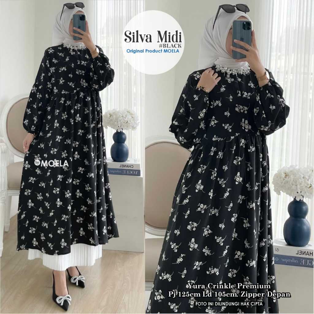 MIDI DRESS SILVA HITAM LD 105 BY MOELA BERLABEL