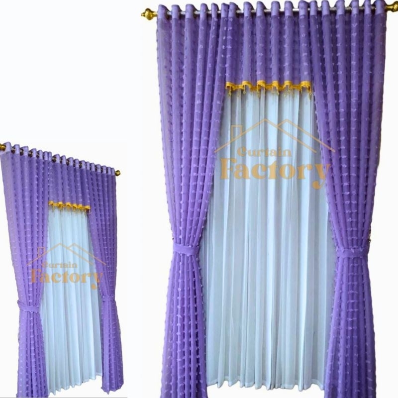 Tirai Gorden Satu Set Vitrase Rubyah Ungu Ukuran Jendela Pintu Ruang Tamu Mewah