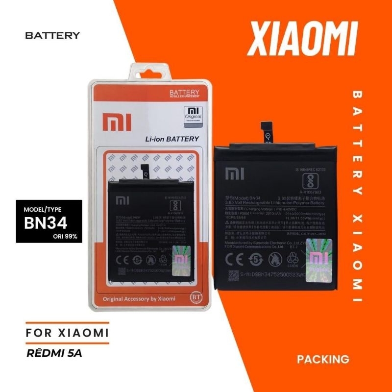 BATERAI XIAOMI REDMI 5A BN34 ORIGINAL IMPORT BATERAI XIAOMI BN34