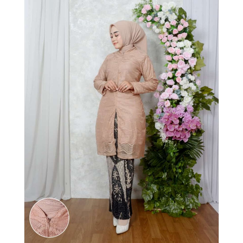 Baju kebaya tunik brukat warna cream mocca kebaya tunik baju kebaya warna cream mocca