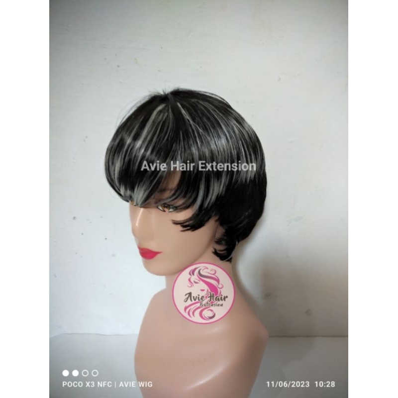 Wig Pria Pendek / Full Wig Rambut Pria pendek hitam putih