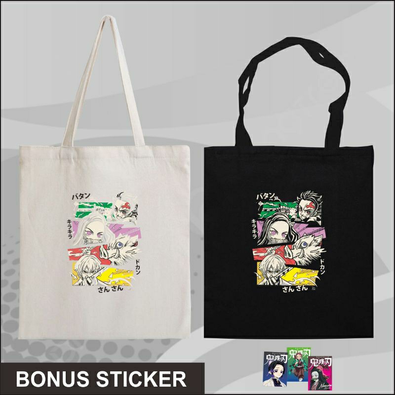 Totebag Tote Bag Resleting Anime Tanjiro Nezuko Zenitsu Demon Slayer Manga Jepang