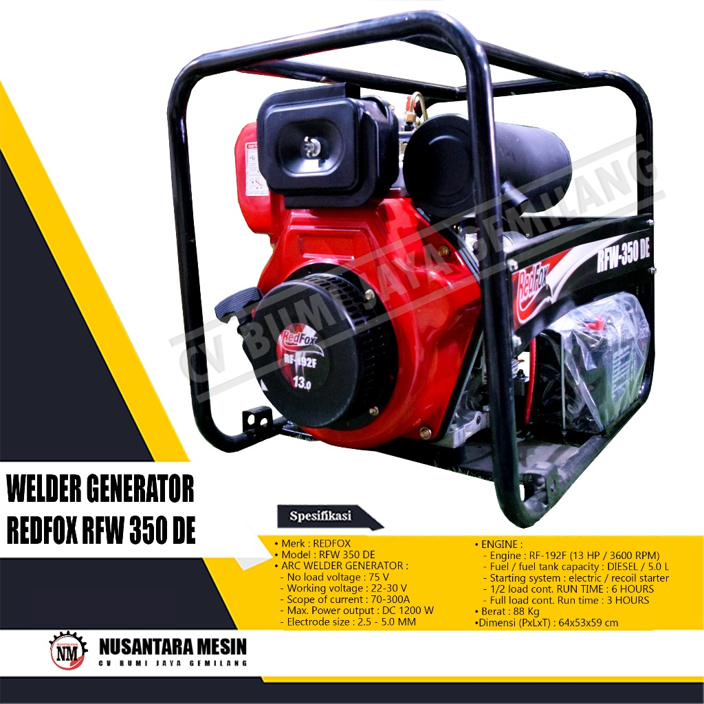 MESIN LAS GENSET / WELDING GENERATOR REDFOX RFW 350 DE SOLAR