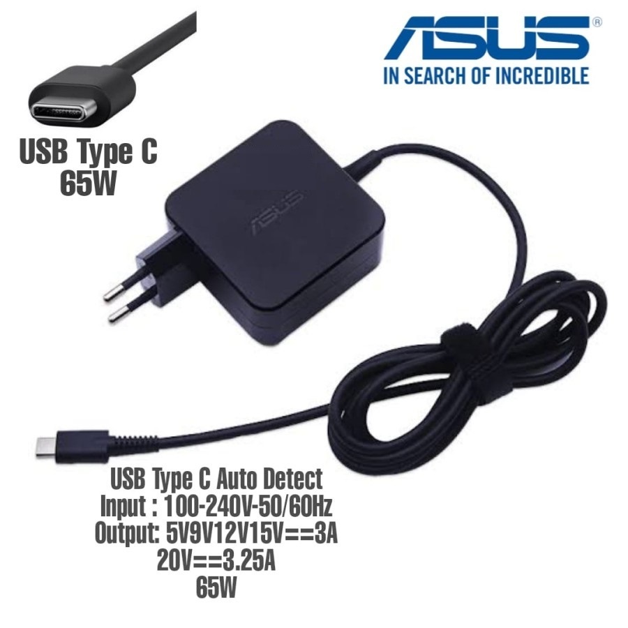 Adaptor Charger Original Asus ZenBook 14 UM425 UX425JA UX425J UM425IA 65W USB Type-C 20V-3.25A