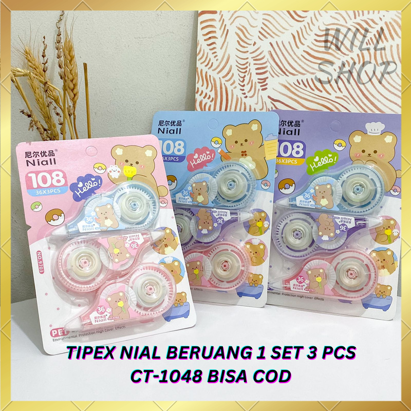 

PAKET 3 IN 1 CORRECTION TAPE BERUANG CT-1048 TERSEDIA 3 VARIAN WARNA PINK BIRU DAN UNGU / SET ALAT TULIS TERMURAH TI PE X MERCHANDISE LUCU LENGKAP BISA GROSIRAN COD