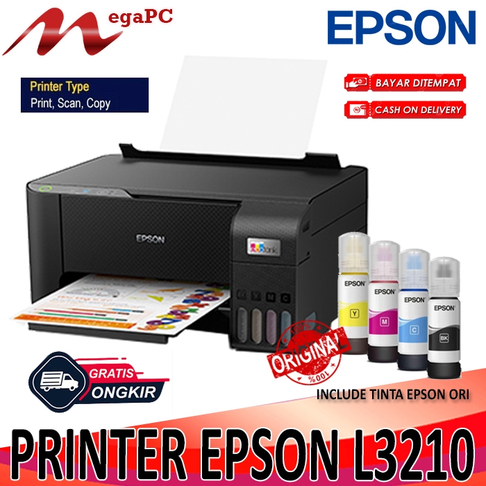 PRINTER EPSON L3210+TINTA ORIGINAL PRINT SCAN COPY