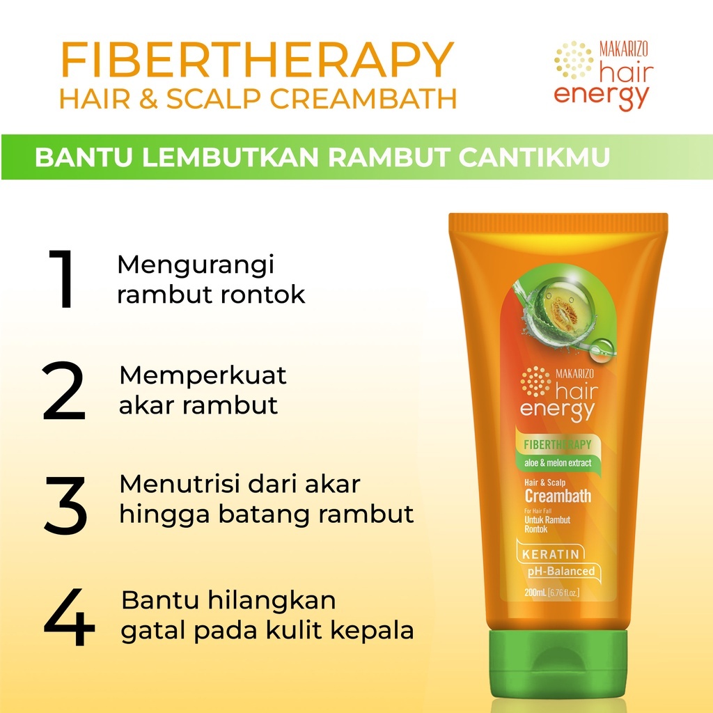 Makarizo Hair Energy Fibertherapy Hair &amp; Scalp Creambath Tube 200ml / Aloe  &amp; Melon / Royal Jelly