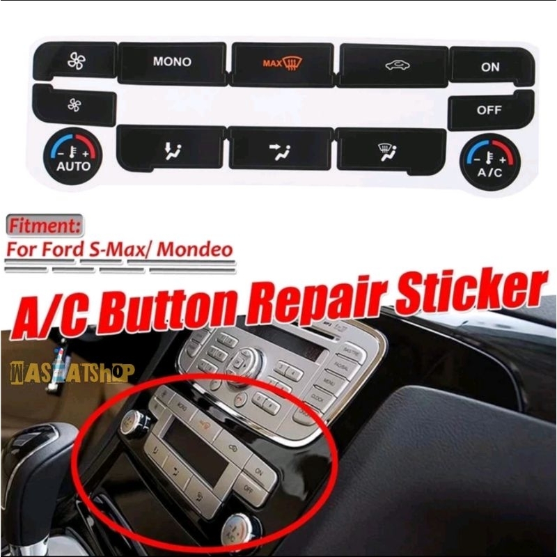 Set Stiker Tombol Ac Mobil Warna Silver / Hitam Untuk Ford S-Max / Mondeo Fix