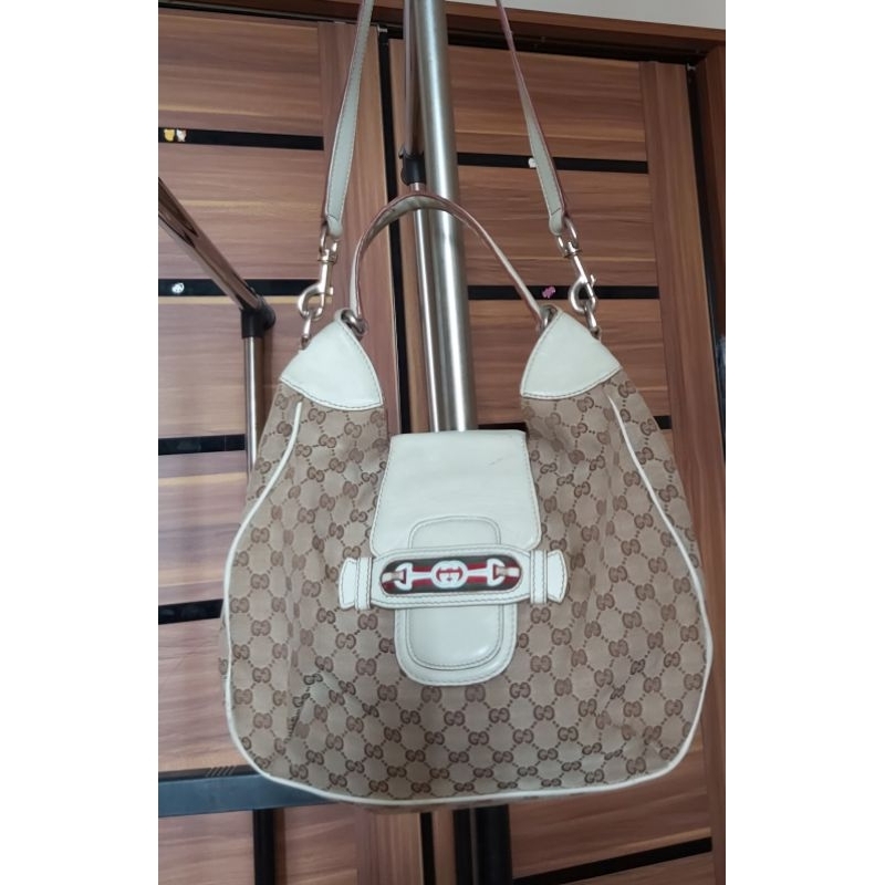 Gucci Dressage Hobo Monogram Canvas mix Leather Preloved