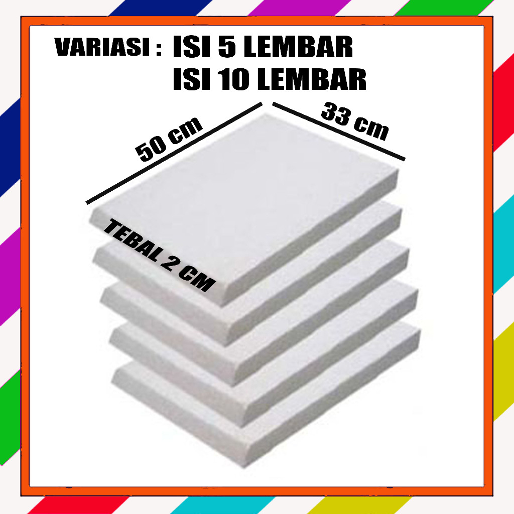 

Styrofoam Tebal 2cm lembaran polos uk 33 x 50 cm isi 5 dan 10 lembar