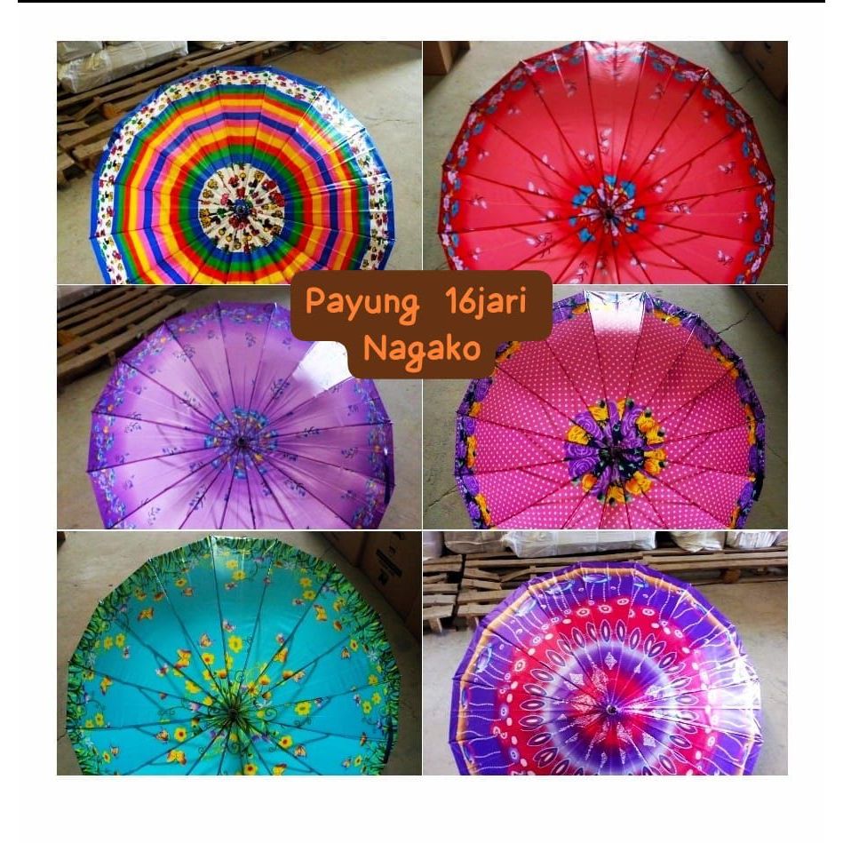 Nagoya Payung Panjang satin 16 jari Motif Random Rangka kuat jari 16