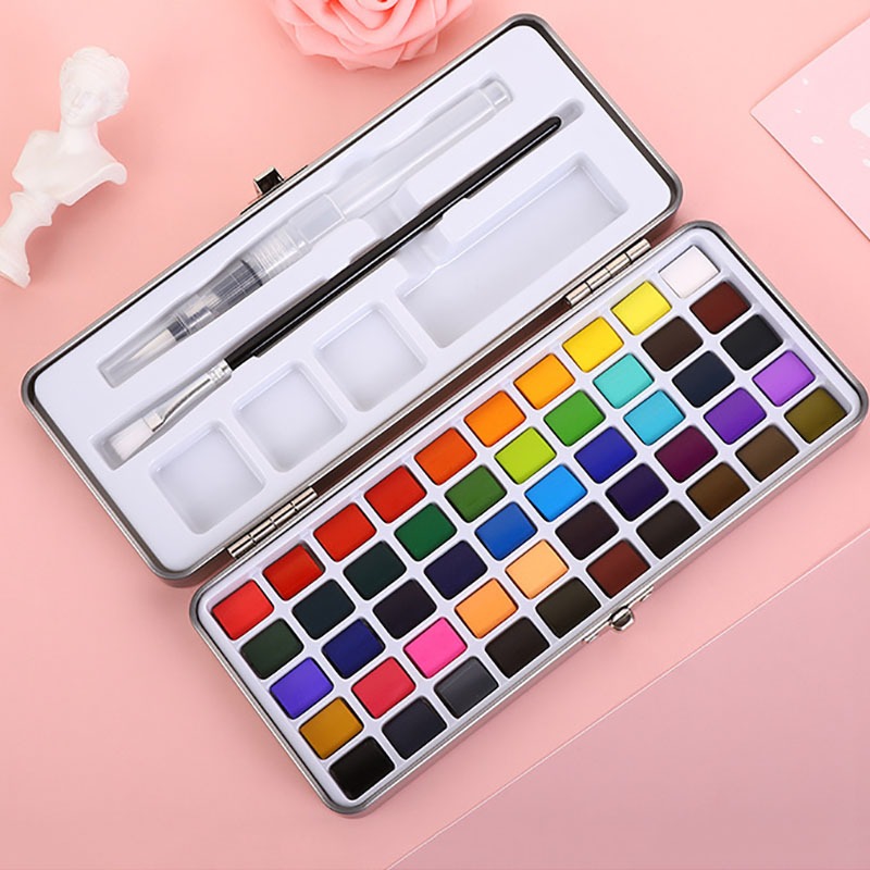 Watercolor Paint Cat Air Free Brush 50/72/90 Warna Air Tin Box Set