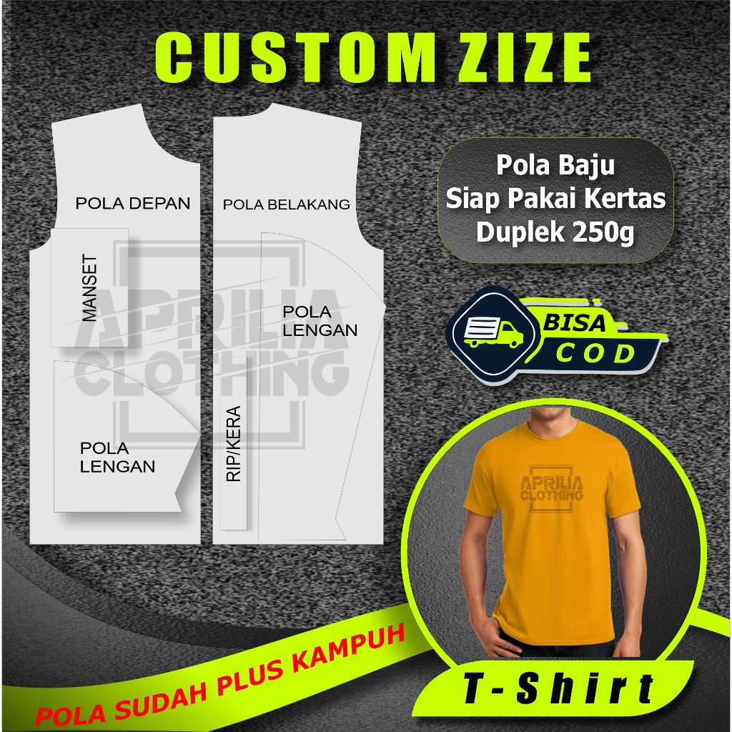 POLA KAOS OBLONG CUSTOM SIZE | POLA CUSTOM SIZE | POLA KAOS