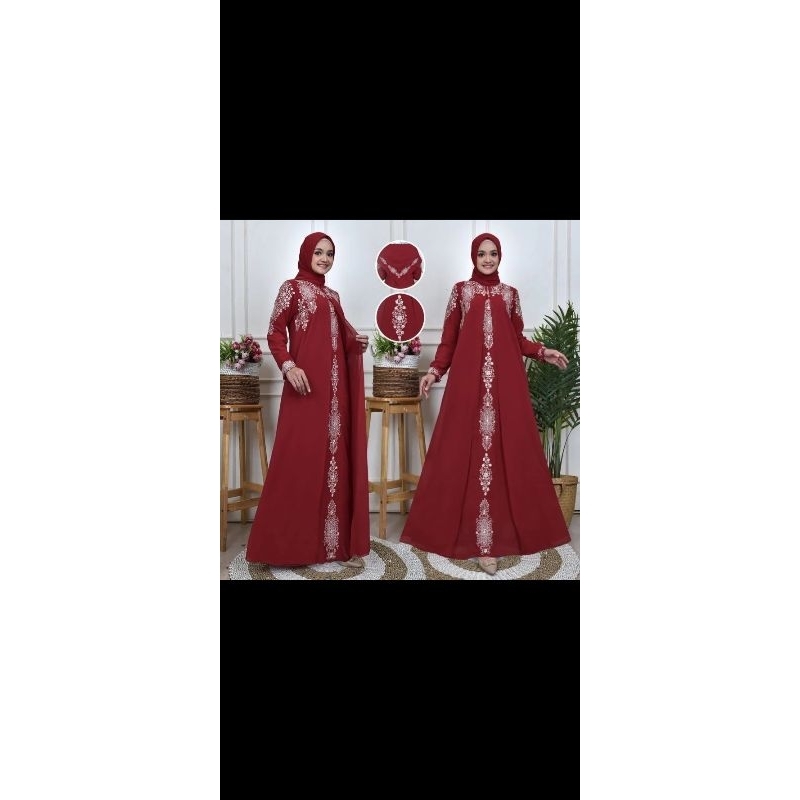 Gamis Ceruty belah pintu tabur bunga //Bordir mix Mute