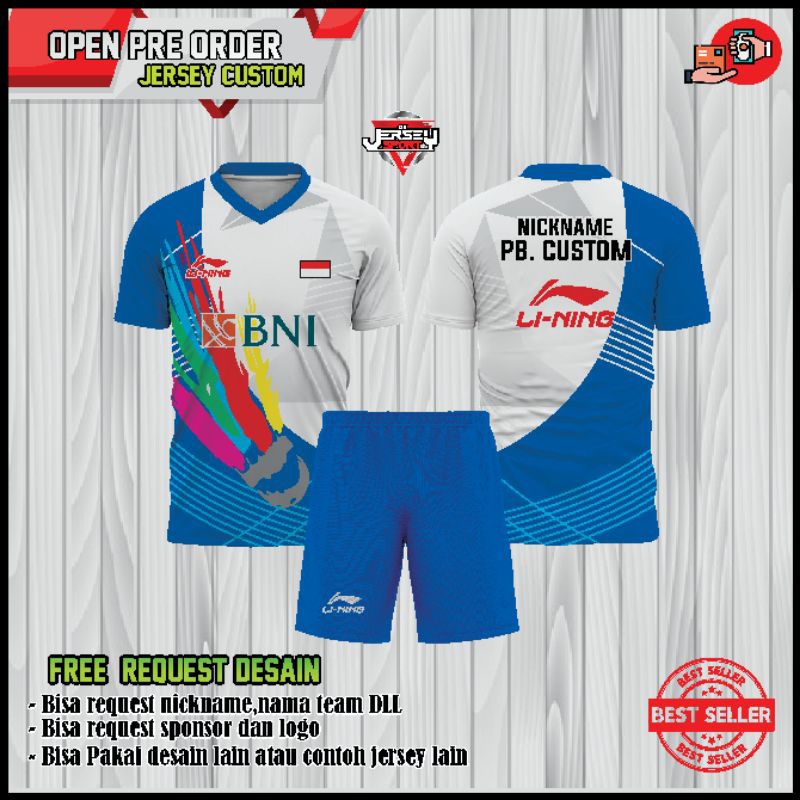 JERSEY BADMINTON CUSTOM DESAIN NAMA LOGO WARNA