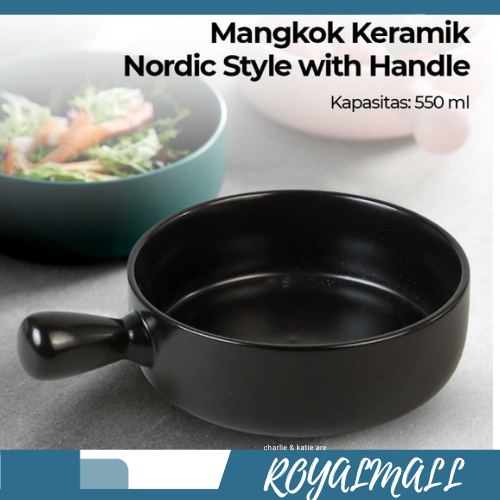 Mangkok Keramik Bowl Nordic Style 15 cm with Handle / Mangkok Mangkuk Keramik Kramik Wadah Bakso Ram
