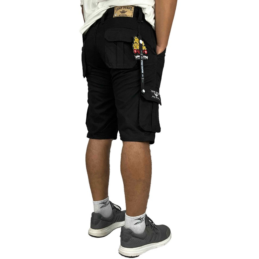 CELANA PENDEK PDL PRIA CARGO KANVAS TWILL STAR DENIM HITAM