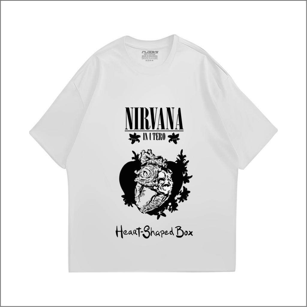 Flooks Tshirt Vintage  Nirvana  Heart Shaped Box Music Kaos lengan pendek Putih 24s Combed