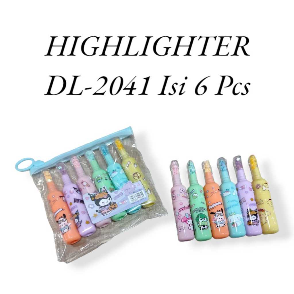 

Highlighter Botol Motif Sanrio Glitter Isi 6 Warna. DL-2041