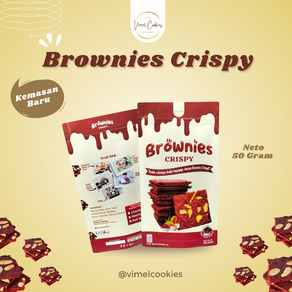 

BROWNIES CRISPY RED VELVET/COOKIES BROWNIES ALMOND (50 GRAM)