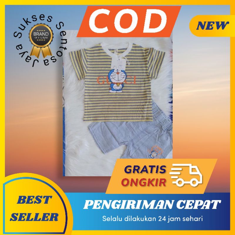 Jaya - Setelan Baju Anak - Set Pakaian Atasan Dan Bawahan Motif Doraemon Umur 0 - 7 Tahun