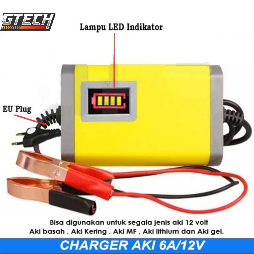 Charger Aki Portable 6A/12V Mobil | Motor Charger Accu 6A 12V Carger Aki 6A Casan Accu 6A 12V Charge