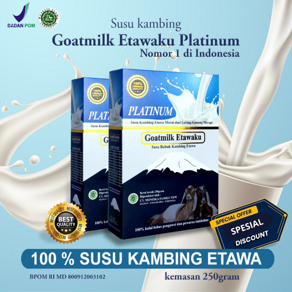 

ETAWAKU PLATINUM - Susu Kambing Etawa Terbaik mengandung probiotik dan kaya protein