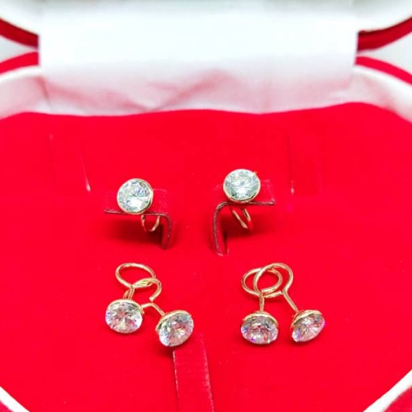 ➵➭✬ Giwang toge dewasa bungkus mata berlian putih perak asli 925/silver lapisan emas kuning murni.