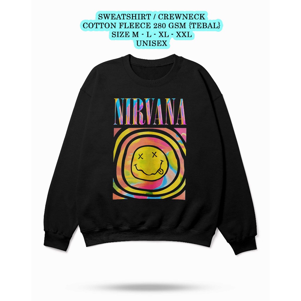 Hoodie Crewneck NIRVANA Smile 'Available 4 Colours Sweatshirt Longsleeve Vintage Musik Unisex